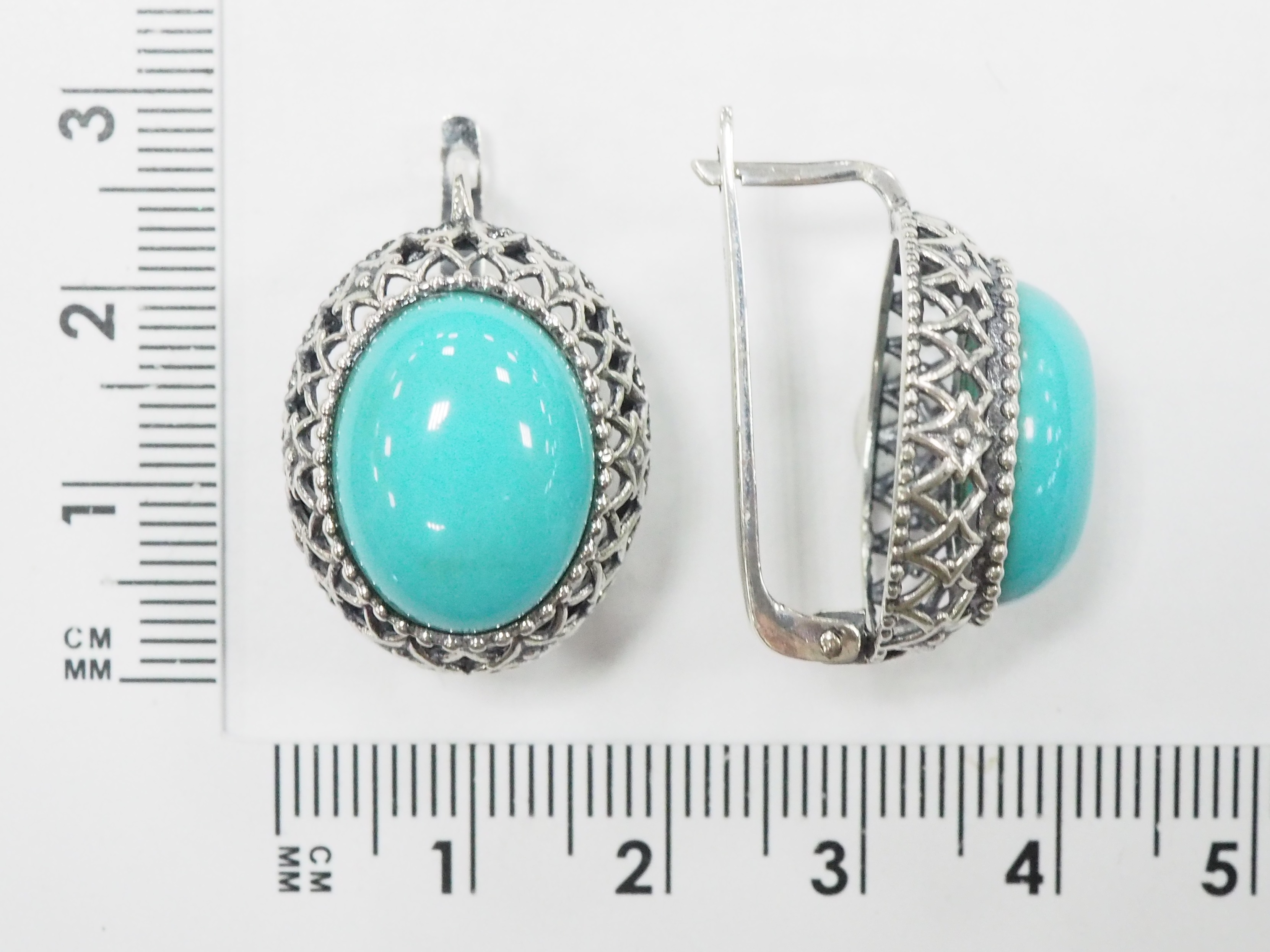 Серебряные серьги 925 пробы; оксидирование; вставки 2 Бирюза;